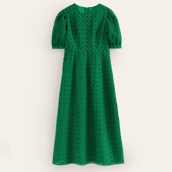 Boden Organza Occasion Dress in Green Tambourine US 8 / UK 12 Midi Puff Sleeve - Picture 1 of 12